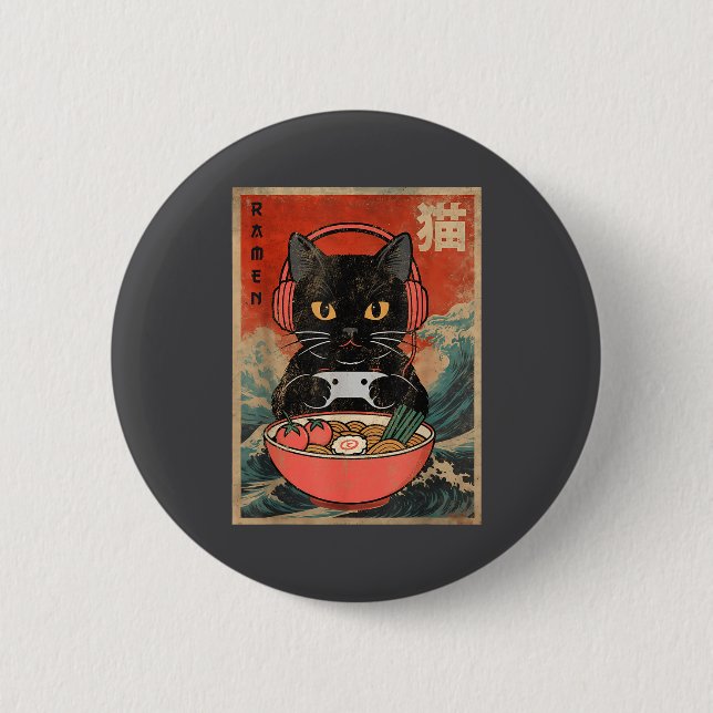 Cat Ramen Japanese Funny Graphic Kawaii Anime  Knapp (Framsida)