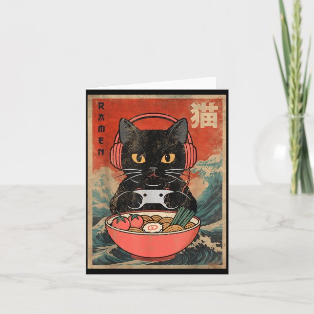 Cat Ramen Japanese Funny Graphic Kawaii Anime  Kort (Framsida)