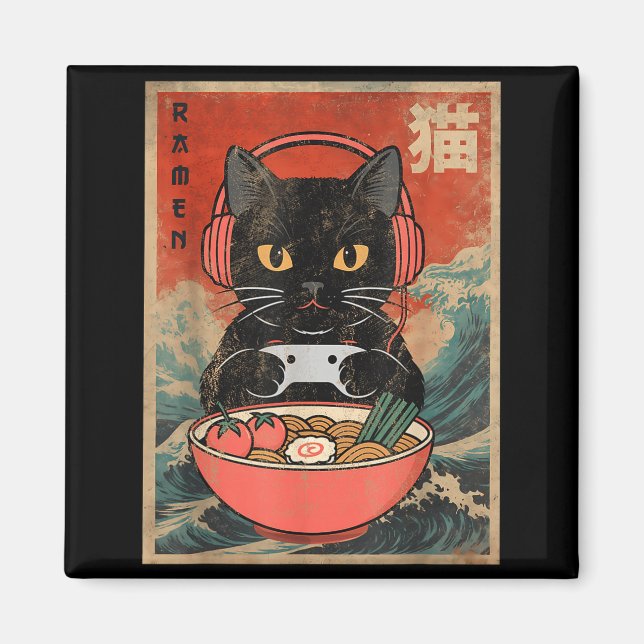 Cat Ramen Japanese Funny Graphic Kawaii Anime  Magnet (Framsidan)