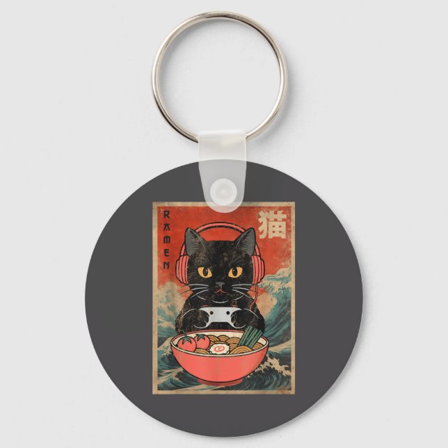 Cat Ramen Japanese Funny Graphic Kawaii Anime  Nyckelring (Framsida)
