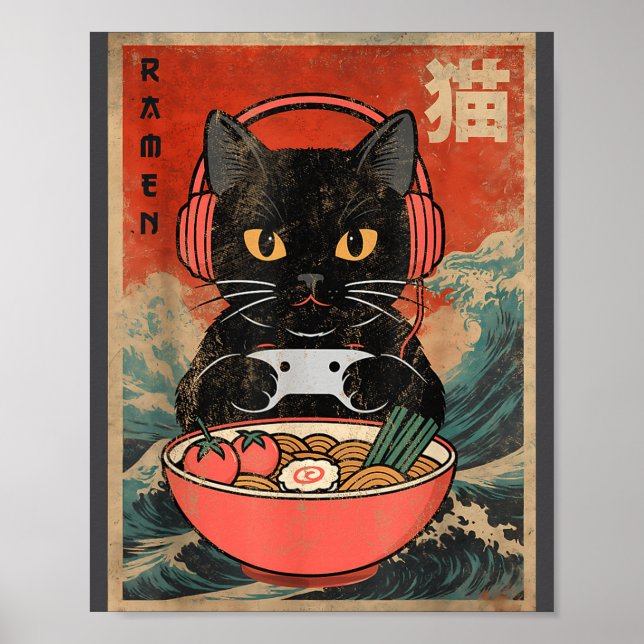 Cat Ramen Japanese Funny Graphic Kawaii Anime  Poster (Framsidan)