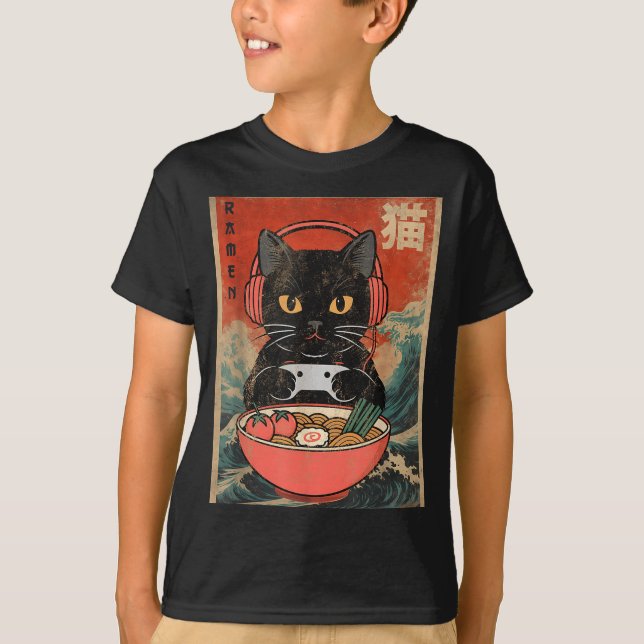 Cat Ramen Japanese Funny Graphic Kawaii Anime  T Shirt (Framsida)
