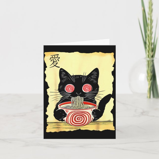 Cat Ramen Japanese Funny Graphic Tees Kawaii Anime Kort (Framsida)