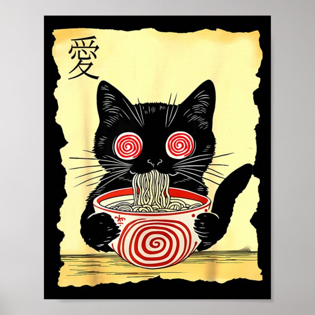 Cat Ramen Japanese Funny Graphic Tees Kawaii Anime Poster (Framsidan)