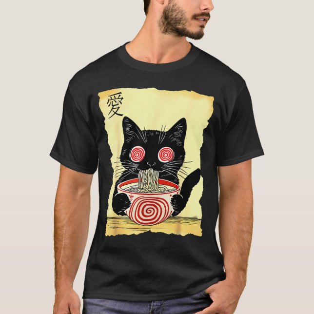 Cat Ramen Japanese Funny Graphic Tees Kawaii Anime T Shirt (Framsida)