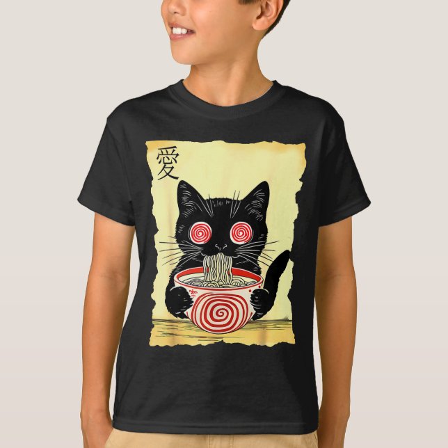 Cat Ramen Japanese Funny Graphic Tees Kawaii Anime T Shirt (Framsida)