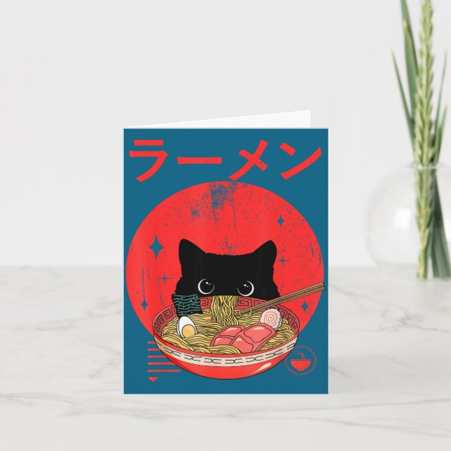 Cat Ramen Japanese Funny Graphic Tees Kawaii Cat A Kort (Framsida)