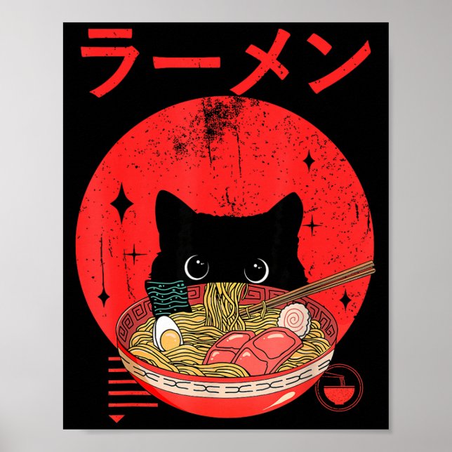 Cat Ramen Japanese Funny Graphic Tees Kawaii Cat A Poster (Framsidan)