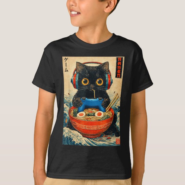 Cat Ramen Japanese Funny Graphic Tees Kawaii Cat A T Shirt (Framsida)