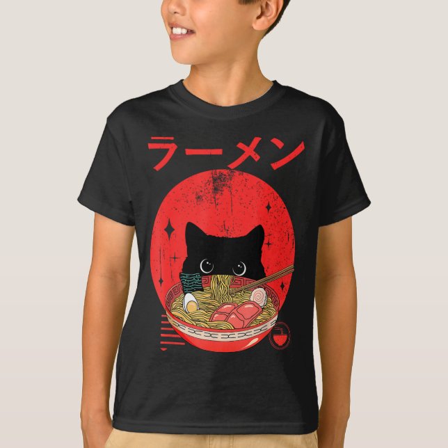 Cat Ramen Japanese Funny Graphic Tees Kawaii Cat A T Shirt (Framsida)