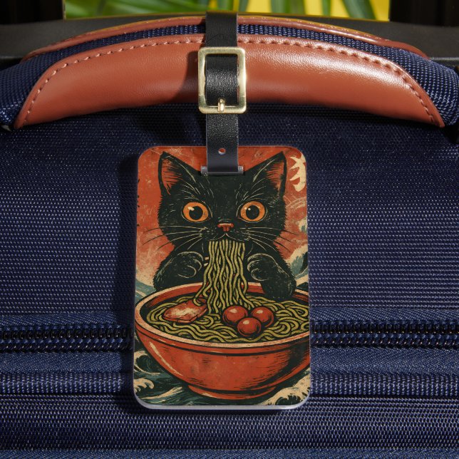 Cat Ramen Japansk Funny Graphic Kawaii Cat Anime Bagagebricka (Framsida Insitu 2)