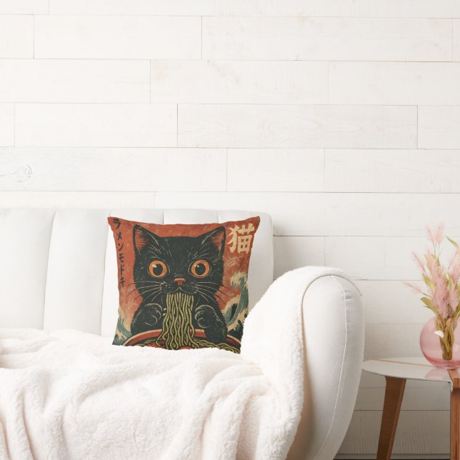 Cat Ramen Japansk Funny Graphic Kawaii Cat Anime Kudde (Soffa)