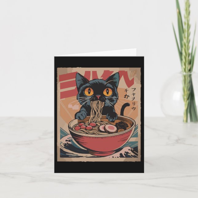 Cat Ramen Japansk Funny Graphic Tees Kawaii Cat A Kort (Framsida)