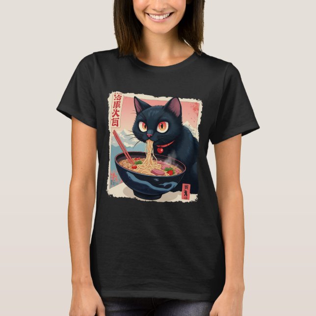 Cat Ramen Japansk Funny Graphic Tees Kawaii Cat A T Shirt (Framsida)