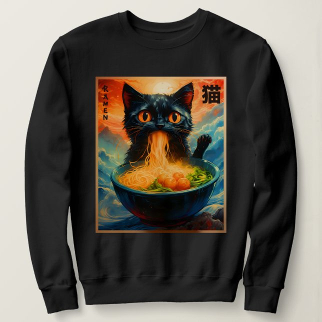 Cat Ramen Japanska Kawaii Cat Anime Cat Ramen T Shirt (Design framsida)