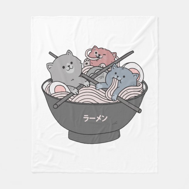 Cat Ramen Kawaii Fleecefilt (Framsidan)
