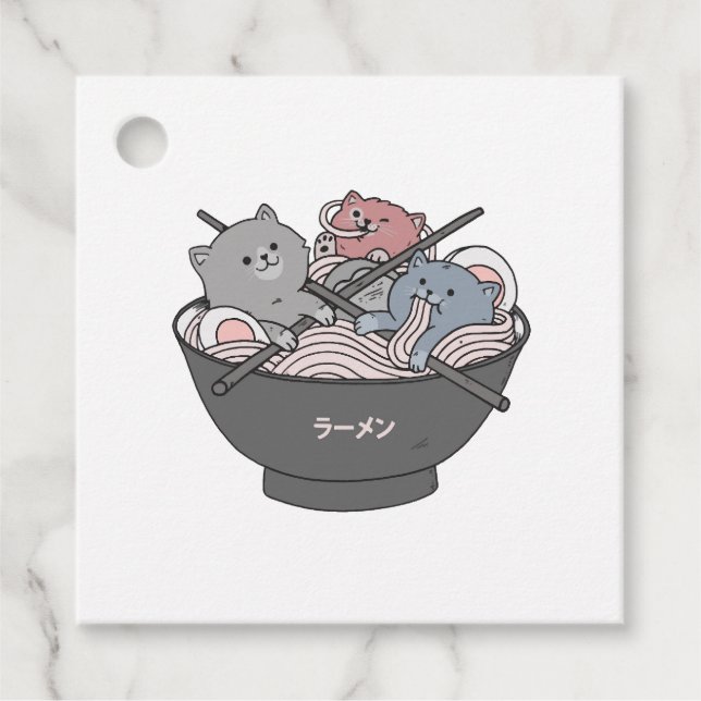 Cat Ramen Kawaii Gåvor Etiketter (Framsida)