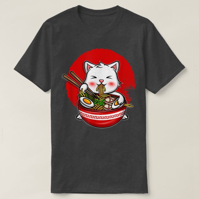 Cat Ramen Kawaii Noodles Anime Neko Japansk gåft T Shirt (Design framsida)