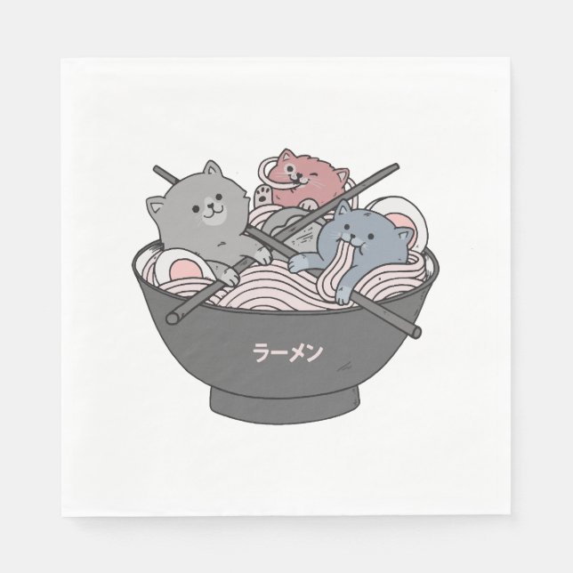 Cat Ramen Kawaii Pappersservett (Framsidan)