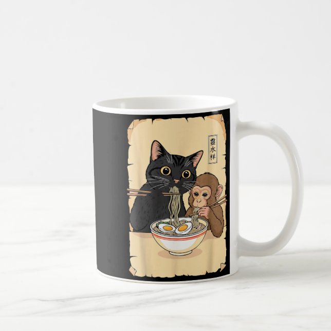 Cat Ramen Monkey Shirt Funny Cat Monkey Eating Ram Kaffemugg (Höger)