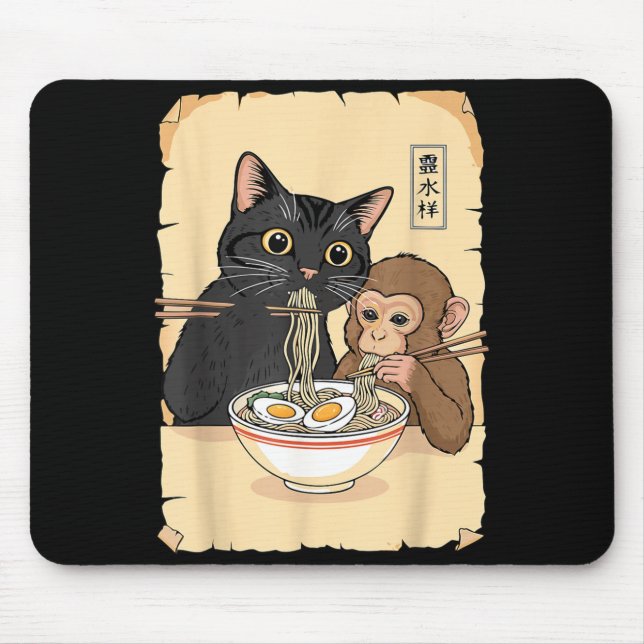 Cat Ramen Monkey Shirt Funny Cat Monkey Eating Ram Musmatta (Framsidan)