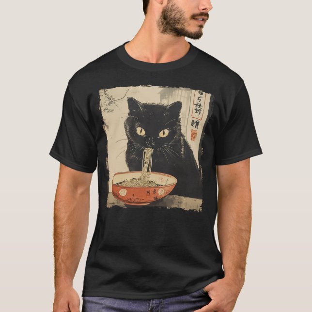 Cat Ramen Noodle Japanese Art Anime Manga Kawaii C T Shirt (Framsida)