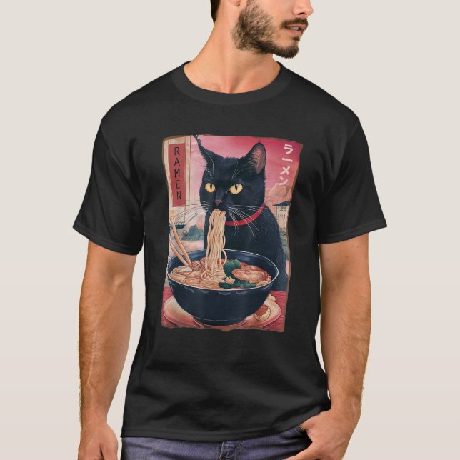 Cat Ramen Noodle Japanska Kawaii Anime Ramen Cat M T Shirt (Framsida)