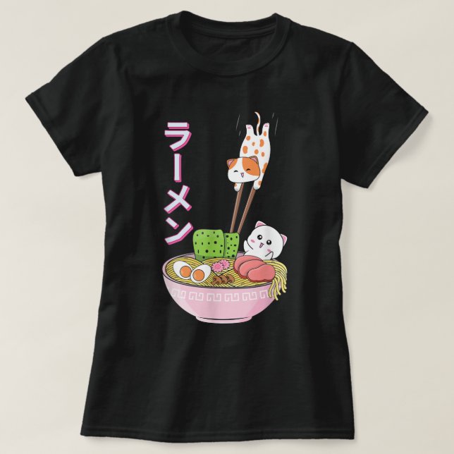Cat Ramen Shirt Girls Women Manar Japanska Kawaii  T Shirt (Design framsida)