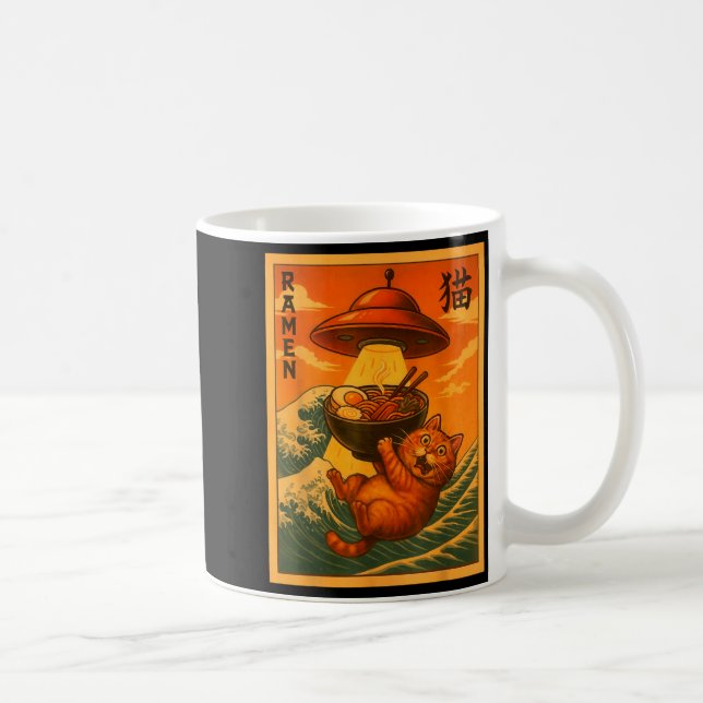 Cat Ramen Ufo Funny Japanese Anime Men Women Teens Kaffemugg (Höger)