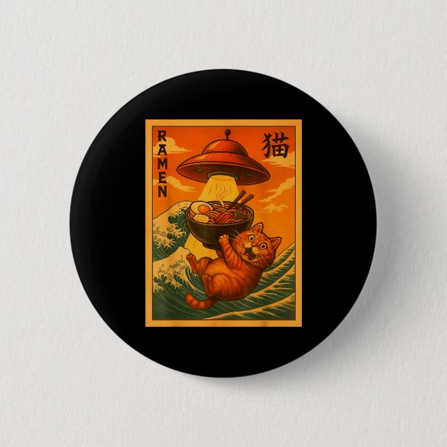 Cat Ramen Ufo Funny Japanese Anime Men Women Teens Knapp (Framsida)
