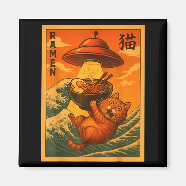 Cat Ramen Ufo Funny Japanese Anime Men Women Teens Magnet (Framsidan)
