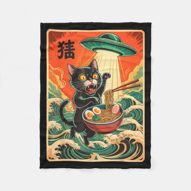 Cat Ramen Ufo Funny Japanese Anime Tee Men Women T Fleecefilt (Framsidan)
