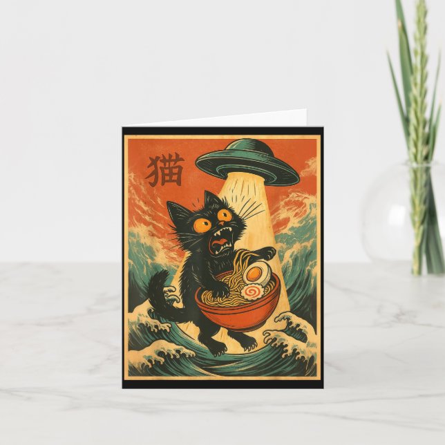 Cat Ramen Ufo Funny Japanese Anime Tee Men Women T Kort (Framsida)