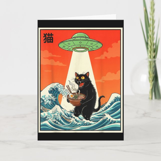 Cat Ramen Ufo Funny Japanese Anime Tee Men Women T Kort (Framsida)