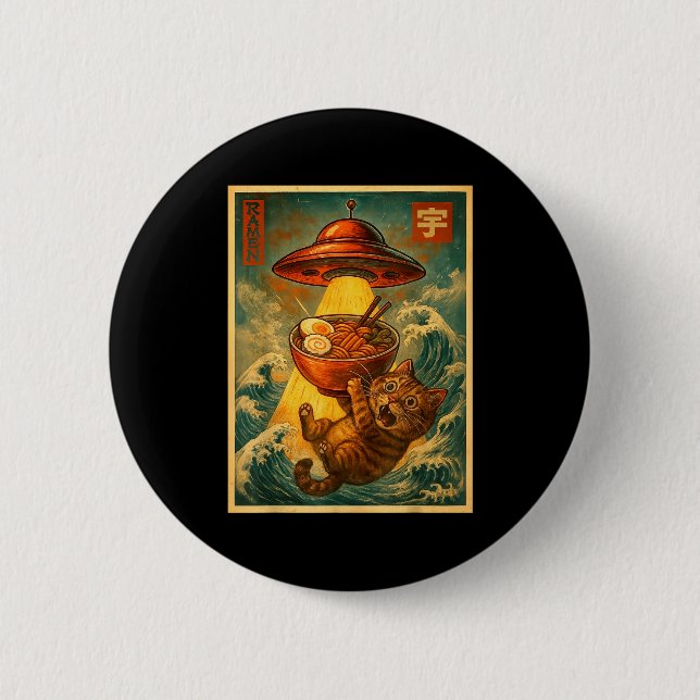 Cat Ramen Ufo Funny Men Women Teens Kids Japanese  Knapp (Framsida)