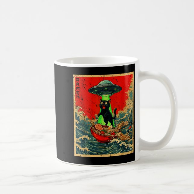 Cat Ramen Ufo Japanese Anime Graphic Tees Men Wome Kaffemugg (Höger)