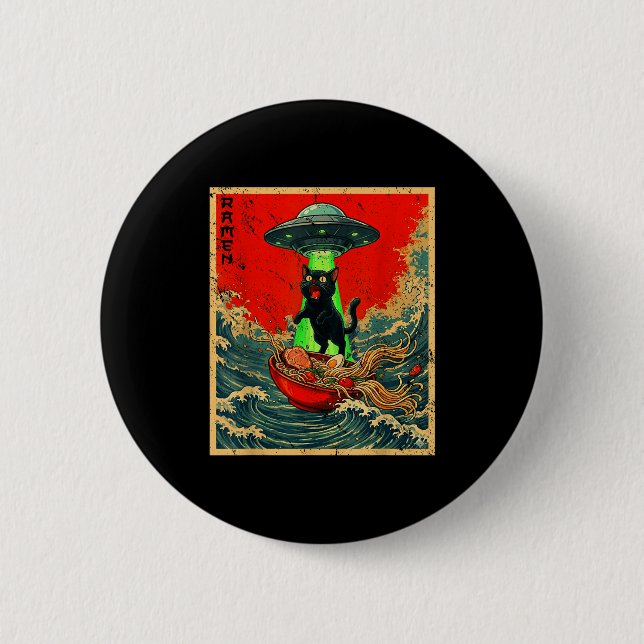 Cat Ramen Ufo Japanese Anime Graphic Tees Men Wome Knapp (Framsida)
