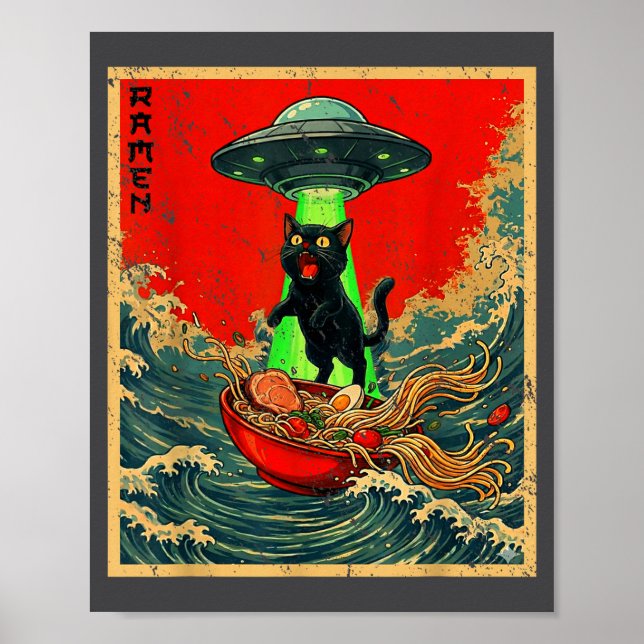 Cat Ramen Ufo Japanese Anime Graphic Tees Men Wome Poster (Framsidan)