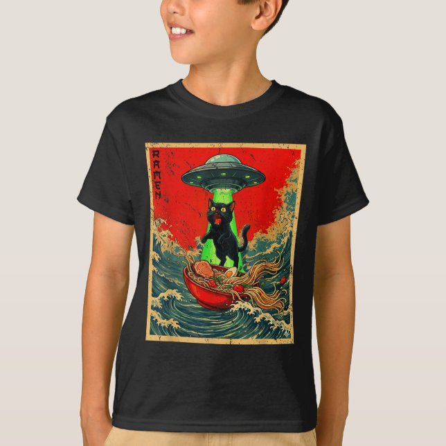 Cat Ramen Ufo Japanese Anime Graphic Tees Men Wome T Shirt (Framsida)