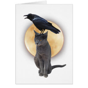 Cat Raven Måne Card Hälsningskort