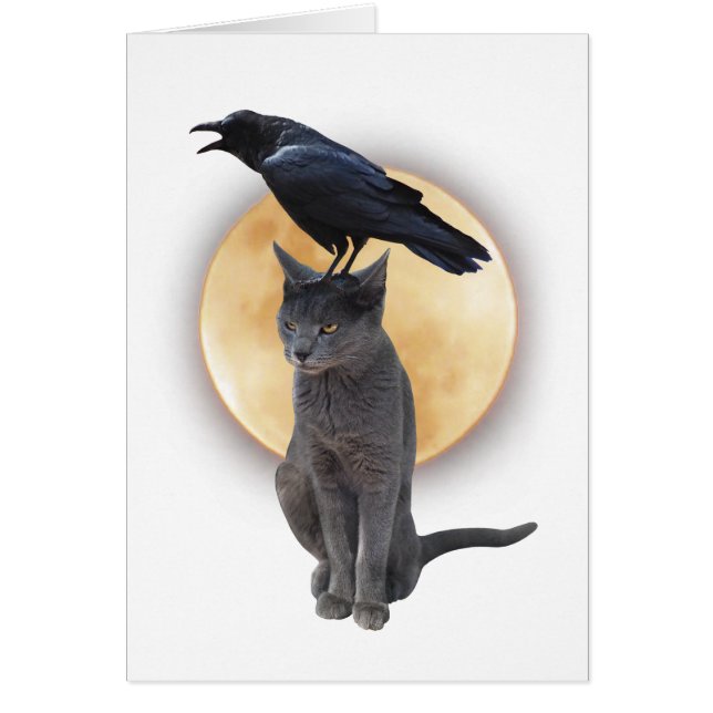 Cat Raven Måne Card Hälsningskort (Framsidan)