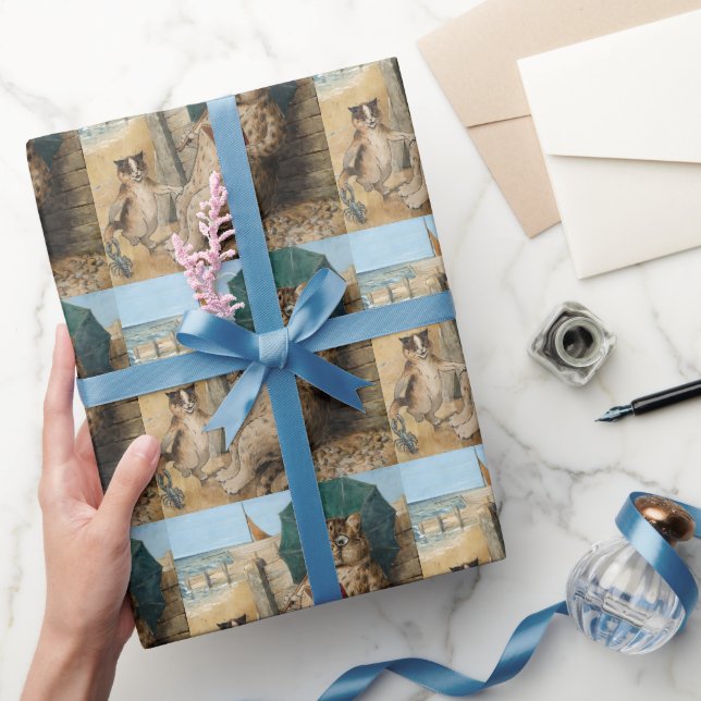 Cat Reading a Bok av Louis Wain Presentpapper (Gifting)