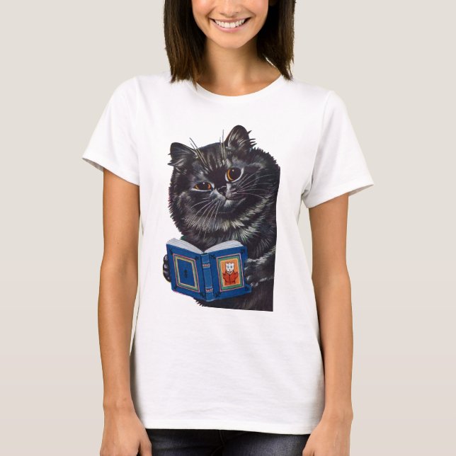 Cat Reading a Bok, Louis Wain T Shirt (Framsida)