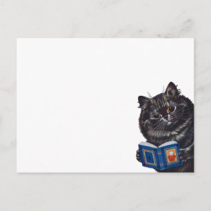 Cat Reading a Bok, Louis Wain Vykort