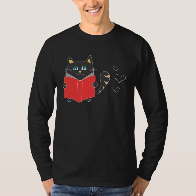 Cat reading cat animal love cat friend t shirt (Framsida)
