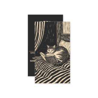 cat reading in bed visitkort