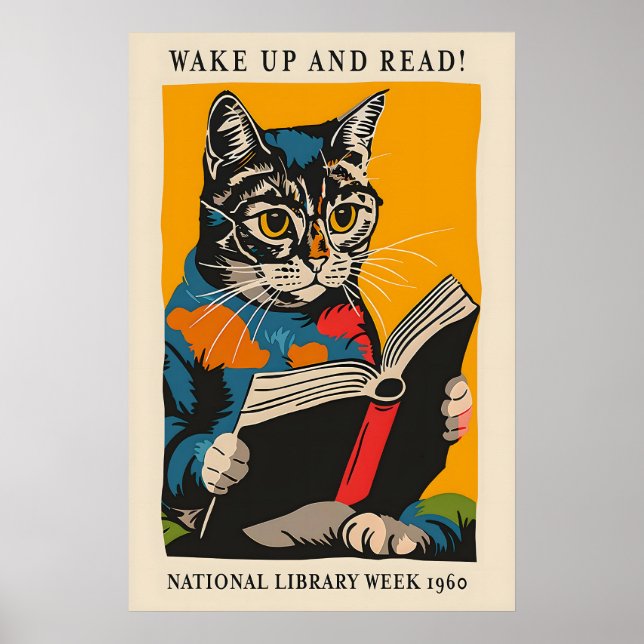 Cat Reading Poster - Wake Up and Read! - National (Framsidan)