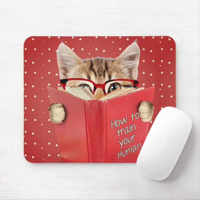 Cat Reading Red Bok Musmatta (Med mus)