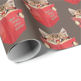 Cat Reading Red Bok på Brown Presentpapper