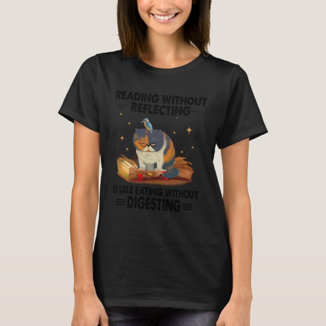 Cat reading without reflecting grumpy book t shirt (Framsida)